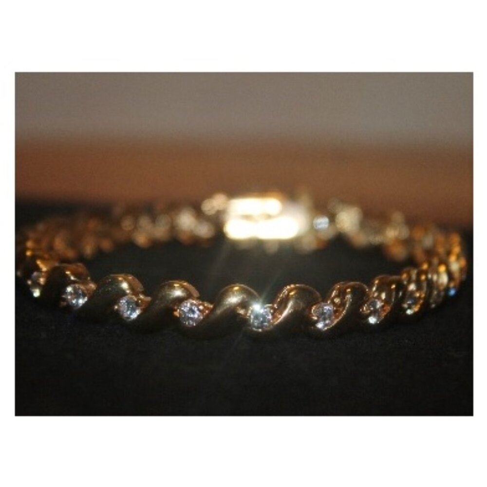 14K gold Over 925 Sterling San Marco w Sparkling CZ's Stones Bracelet - Picture 2 of 7